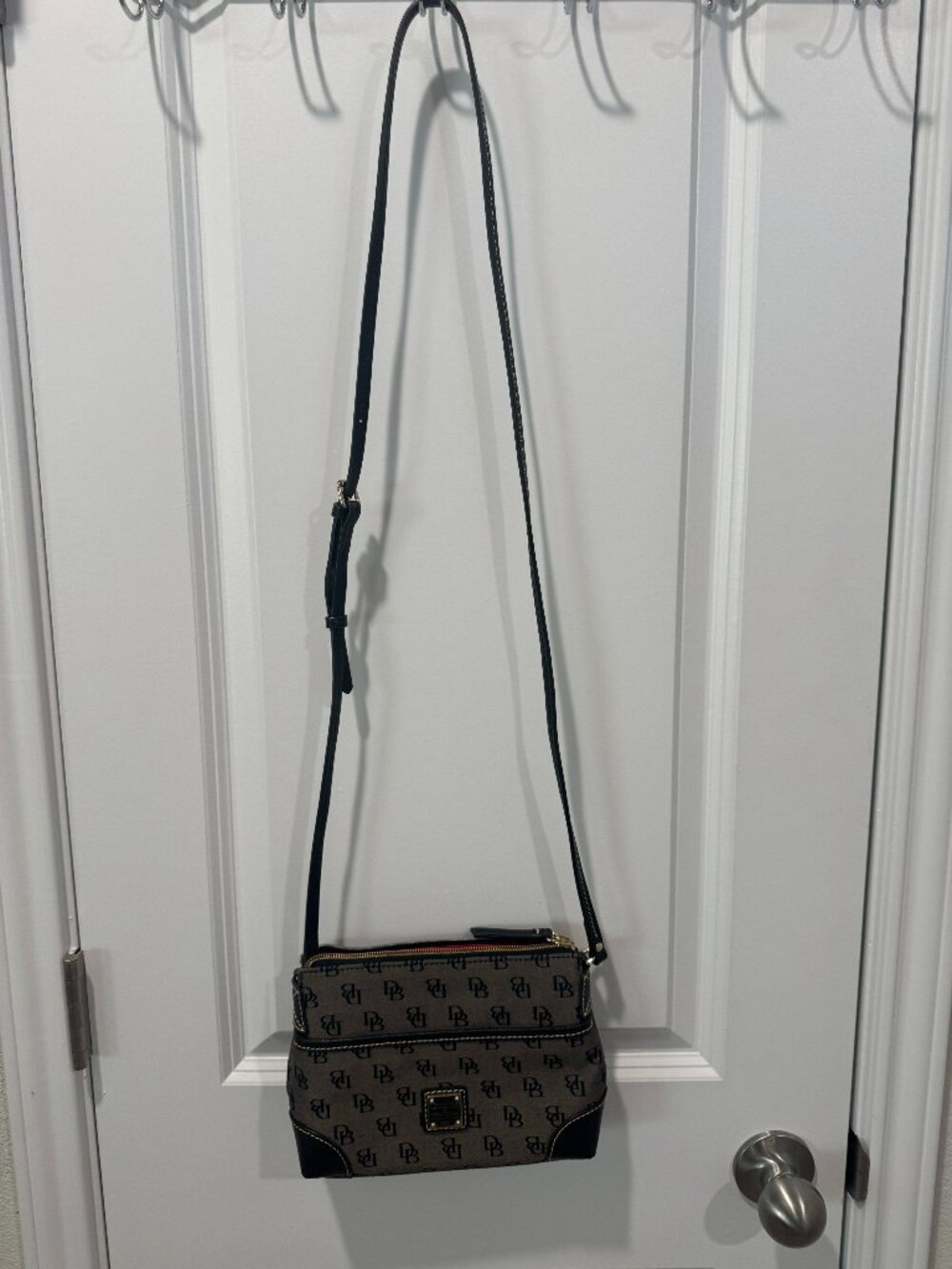 Dooney & Bourke Ginger Black/Gray Canvas Monogram Crossbody Handbag Purse